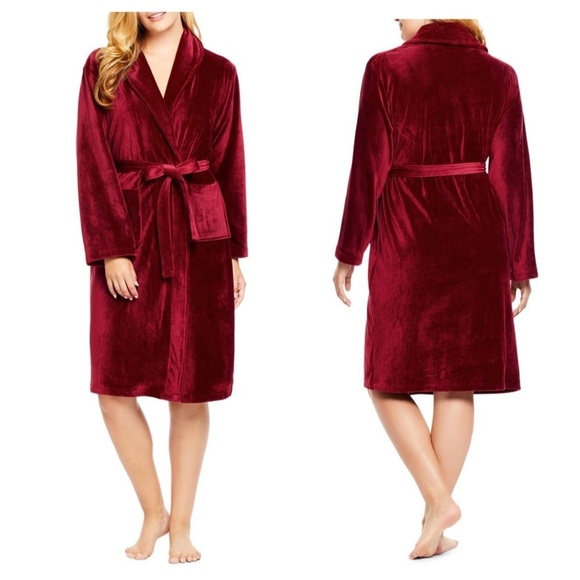 New Womens Plush Cozy Velour Robe Wine - Picture 1 of 10